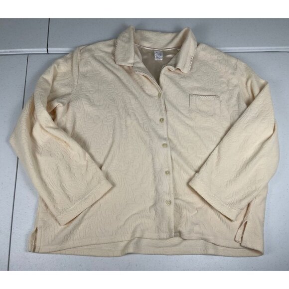 Aria Two Piece Set Ivory Embroidered Women's Long Sleeve Top Pajama Pants XL - Picture 2 of 10